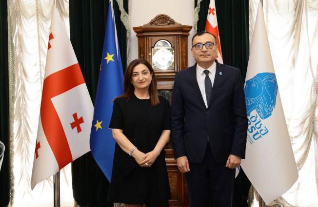Բաթումում Հայաստանի Հանրապետության գլխավոր հյուպատոս Նարինե Մաթոսյանի հրաժեշտիհանդիպումը Բաթումի Շոթա Ռուսթավելու անվան պետական համալսարանի ռեկտոր Տիտե Արոշիձեի հետ